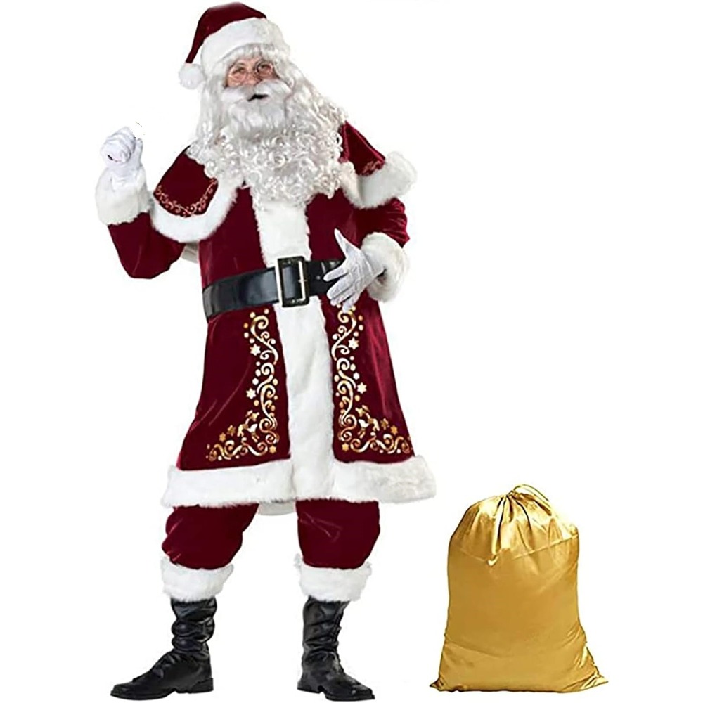 Santa Costume 11pcs Set Red Deluxe Velvet Christmas Party Cosplay Santa Claus 4X